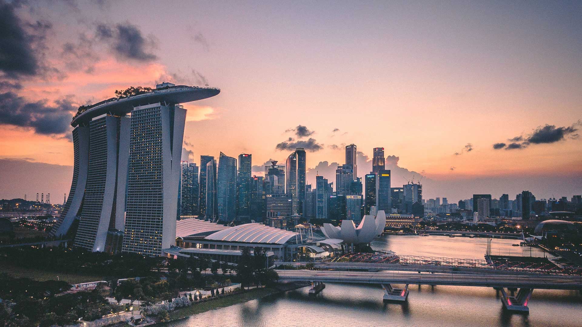 Singapore’s Marina Bay skyline at dusk